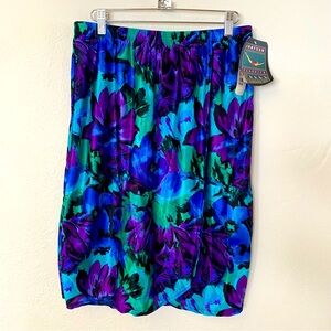 Vintage Jantzen Floral Swim cover up Skirt in Blue and Purple - Deadstock size L